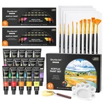 47 Pack Acrylic Paint Set 15 Colors 10 Brushes Canvas Palette Complete Art Kit. Fixed Price $34.99.