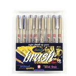Sakura Pigma Brush Pen 8-COLOR Set Flexible Tip Nos Sealed. Fixed Price $16.95.