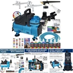 Dual Fan Compressor Kit 3 Airbrushes Gravity Siphon Feed 6 Opaque Colors. Fixed Price $424.99.
