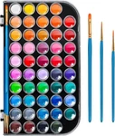 48 Solid Watercolor Paint Set With 3 Wooden Brushes Non-toxic, Vibrant. Fixed Price $10.44.