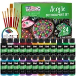 24 Color Outdoor Acrylic Paint Set - Ounce Flip Top Bottles & Brush. Fixed Price $44.99.