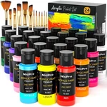 Nicpro 24 Colors Acrylic Paint Set (2 Oz, 60 Ml) With 12 Brushes, Non Toxic A.... Fixed Price $27.91.