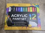 Acrylic Paint Set 12 Rich Pigment Colors 6 Art Brushes Canvas New & Sealed. Fixed Price $25.00.