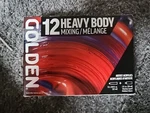 Golden Heavy Body Artist Acrylic Set, Mixing Of 12 With Gloss Glazing Liquid. Fixed Price $33.99.