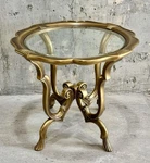 Vintage Mid Century Brass And Glass Regency Side End Table Round Scalloped Edge. Fixed Price $599.00.